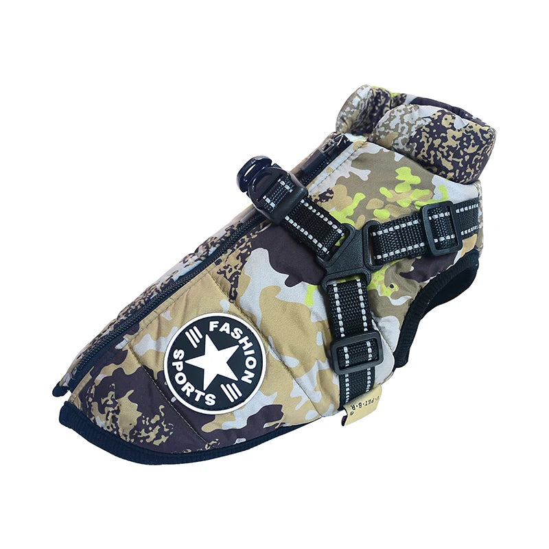 Winter Waterproof Dog Jacket – Large Pet Coat with Harness