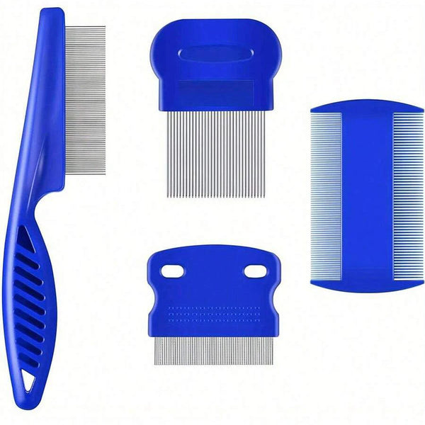 4-Pack Stainless Steel Flea & Lice Comb – Double-Sided Pet Grooming