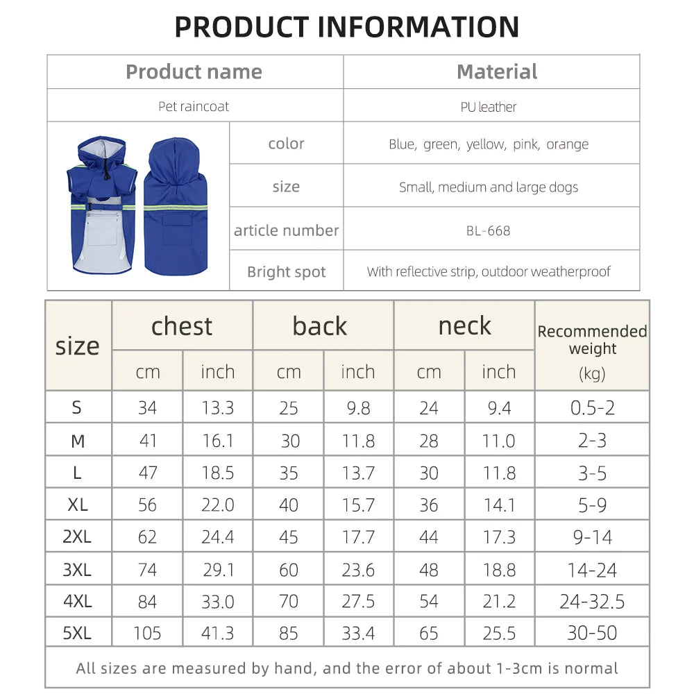 Large Dog Raincoat – Waterproof Hooded Corgi-Style Jacket