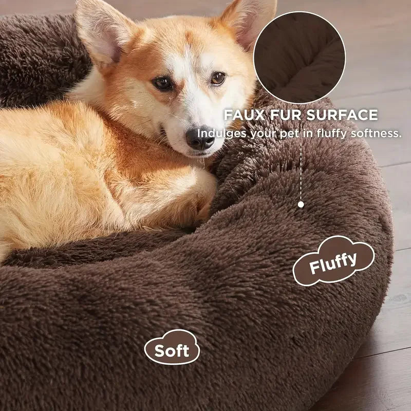 Round Plush Dog & Cat Bed – Winter Warm Washable Sofa