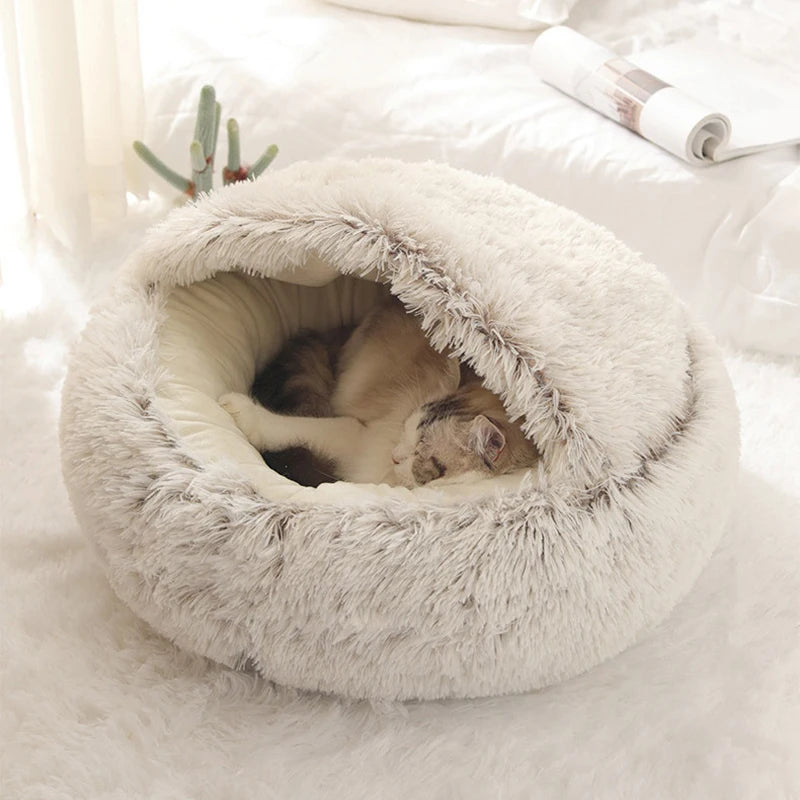 Soft Plush Pet Bed – Round Sleeping Nest for Cats & Small Dogs