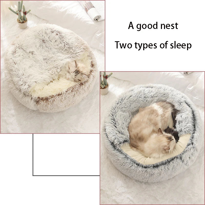 Soft Plush Pet Bed – Round Sleeping Nest for Cats & Small Dogs
