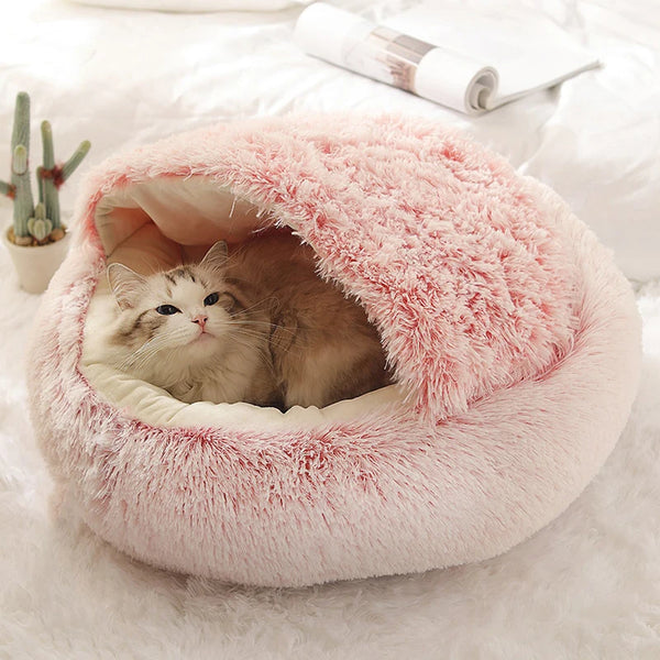 Soft Plush Pet Bed – Round Sleeping Nest for Cats & Small Dogs