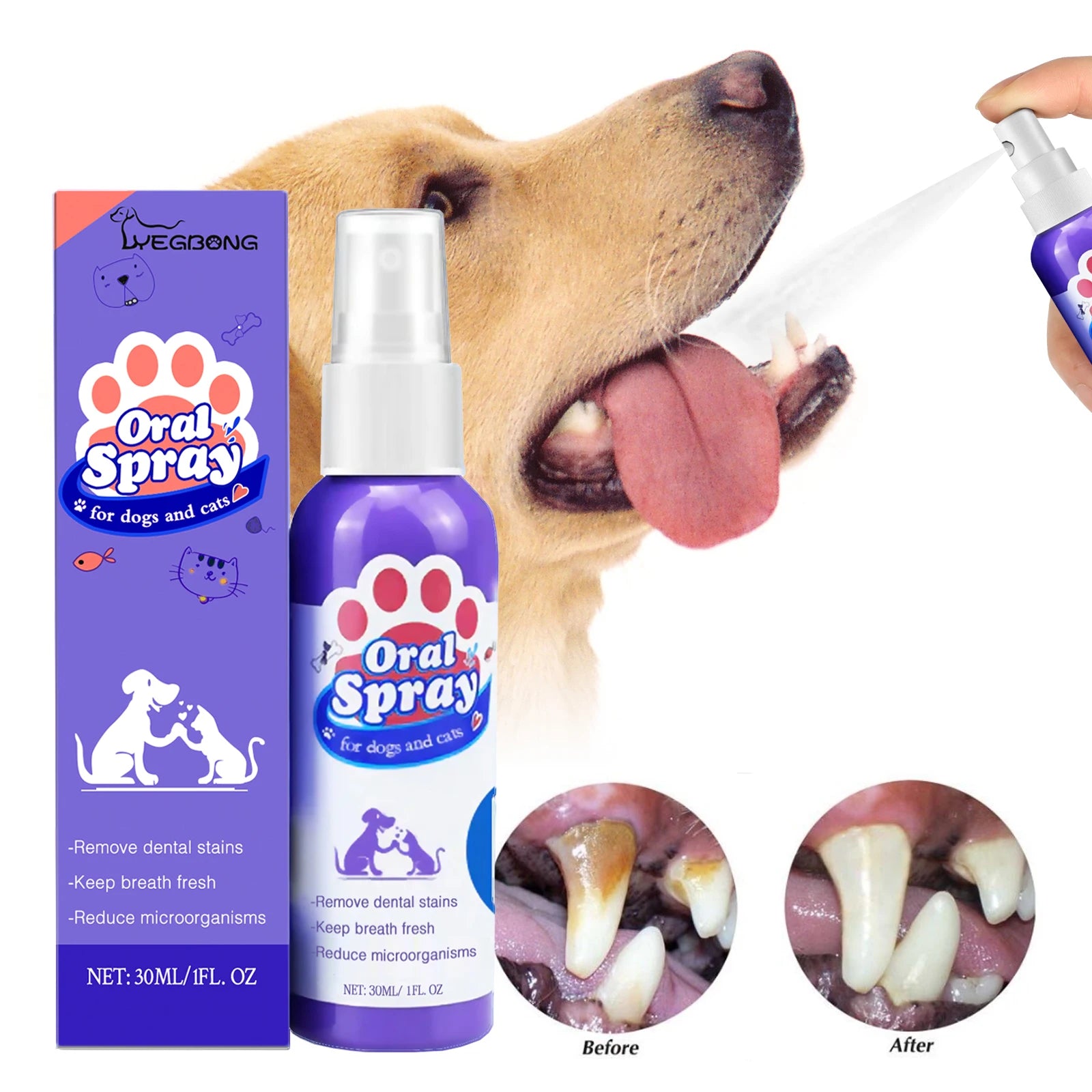 Pet Dental Spray for Dogs & Cats – Fresh Breath & Tartar Care