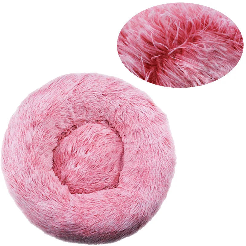 Round Plush Dog & Cat Bed – Winter Warm Washable Sofa