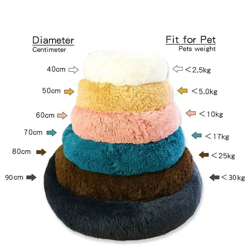 Round Plush Dog & Cat Bed – Winter Warm Washable Sofa