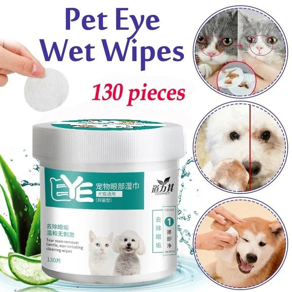 130pcs Pet Cleaning Wipes – Gentle Tear Stain Remover for Dogs & Cats