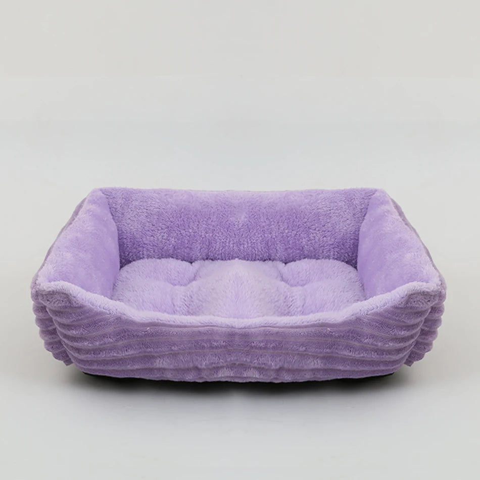 Square Plush Pet Bed – Calming Sofa Cushion for Dogs & Cats