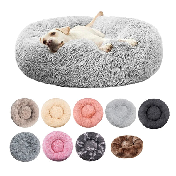 Round Plush Dog & Cat Bed – Winter Warm Washable Sofa